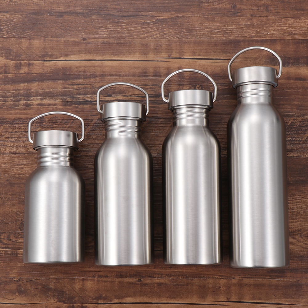 NEONY Portable Water Bottle Leak-Proof Metal Flask Bicycle Water Bottles Vacuum Single Walled Sports Fitness Bamboo Lid Insulated Stainless Steel