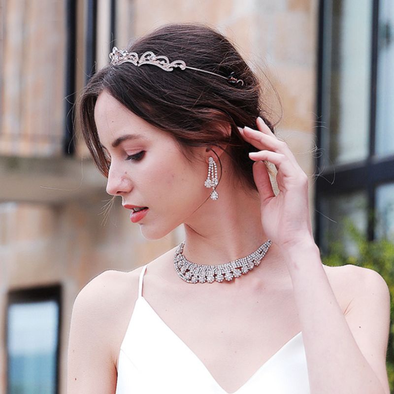 Vương Miện Cài Tóc Đính Đá Pha Lê Phong Cách Hoàng Gia Vintage Cho Cô Dâu