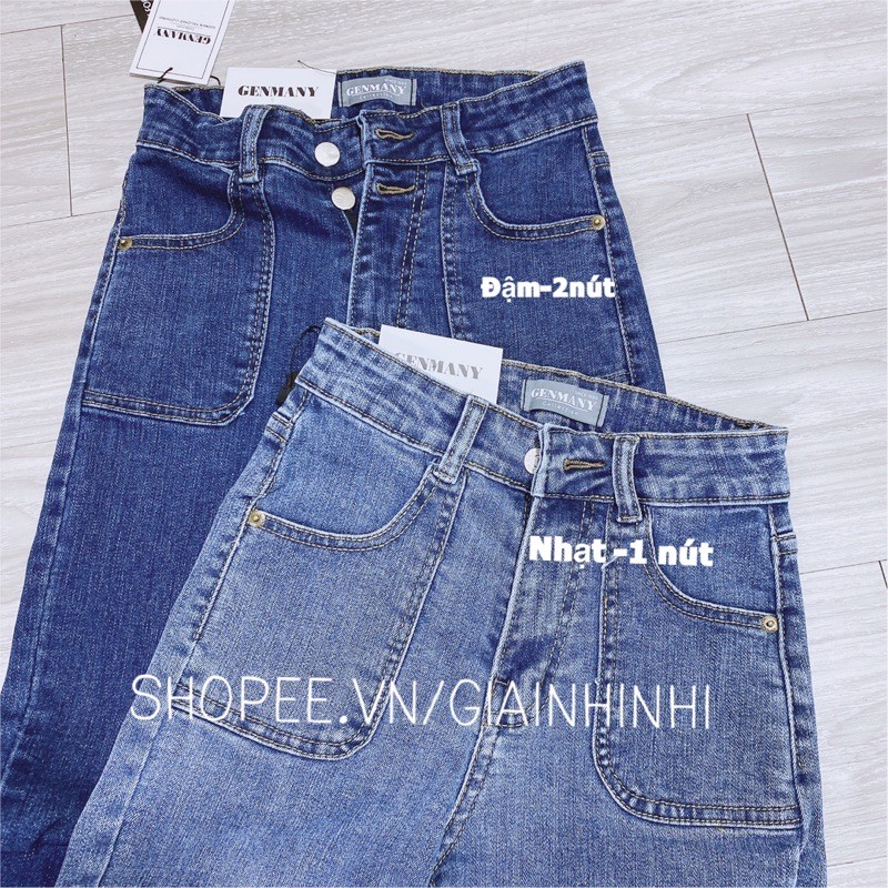 Quần jeans ôm nữ túi to trơn cạp cao, Quần bò nữ trơn co giãn QJ2017 - NhiNhi Shop