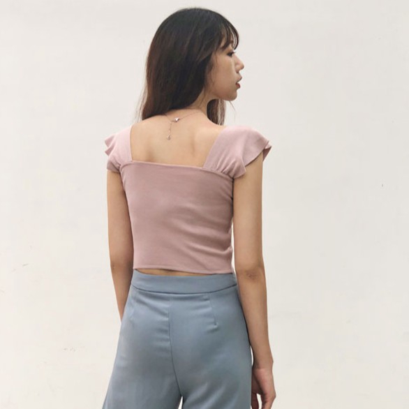 Áo croptop dệt kim màu trơn phối nút thời trang cho nữ
