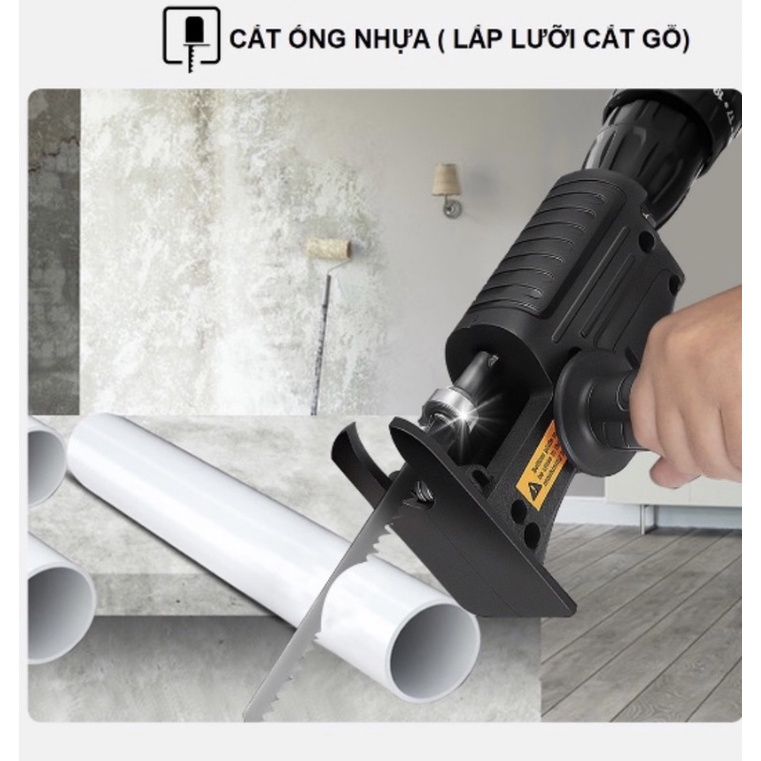 Phụ kiện đầu chuyển đổi máy khoan thành cưa lọng, cưa kiếm đa năng kèm theo 3 lưỡi