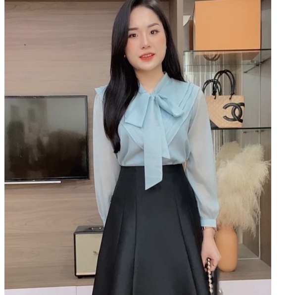 Áo sơ mi viền bèo v phối nơ ngực ZYM'S HOUSE K747