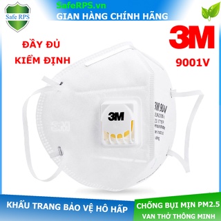 Khẩu trang 3M 9001V chống bụi siêu mịn Pm2.5 , có van thở , kháng khuẩn , chính hãng , màu trắng - Safe RPS