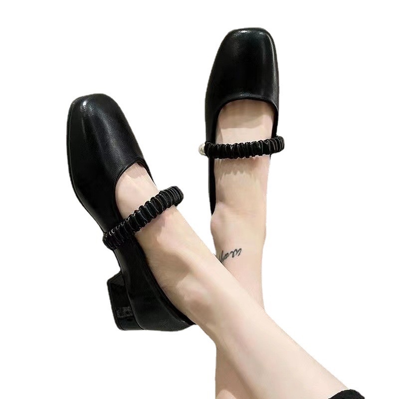 (HÀNG CÓ SẴN) 833 Giày cao gót da mềm quai ngang nhún bèo BIG SIZE 40-43