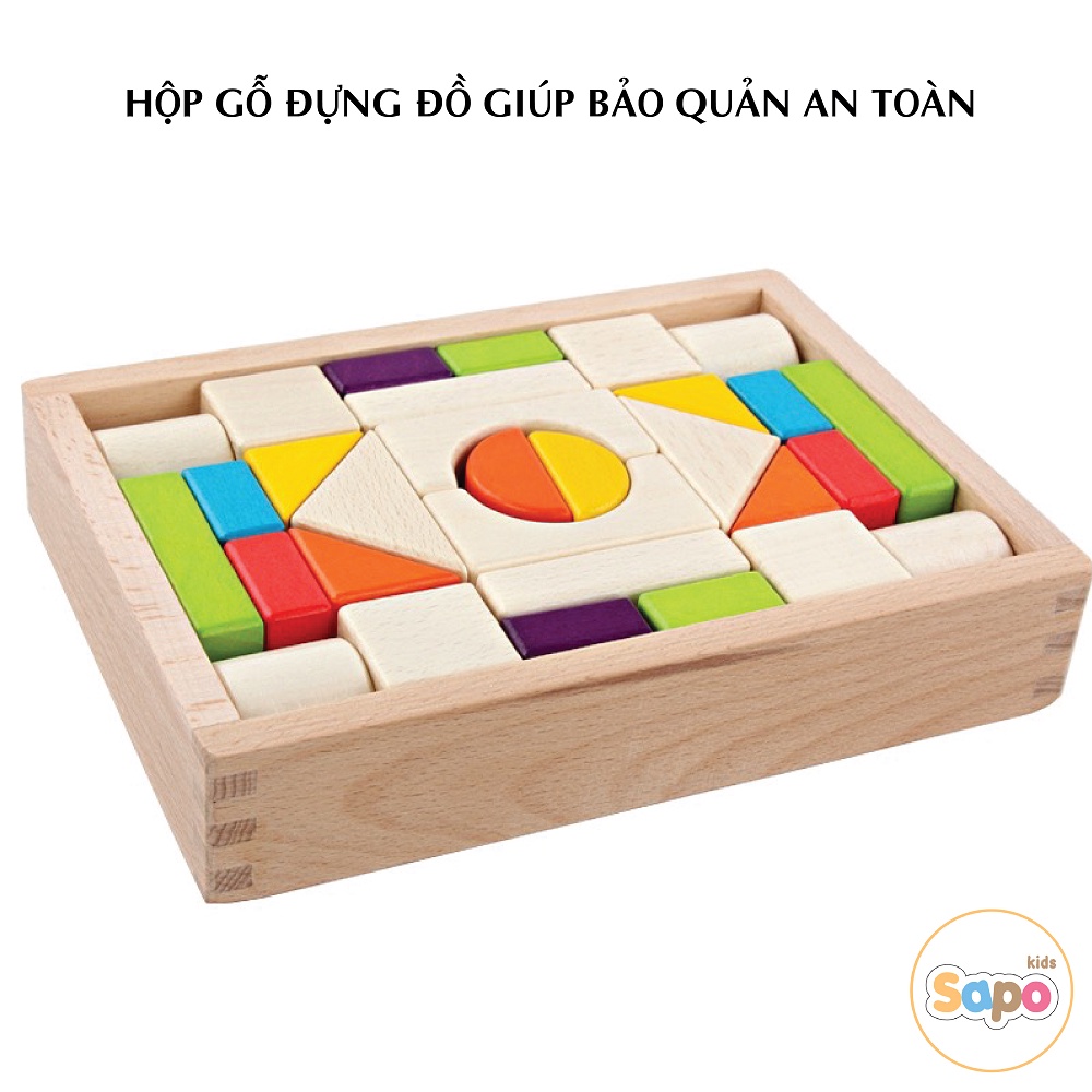 Đồ chơi hình khối,bộ xếp hình 30 khối gỗ cho bé sapo kids