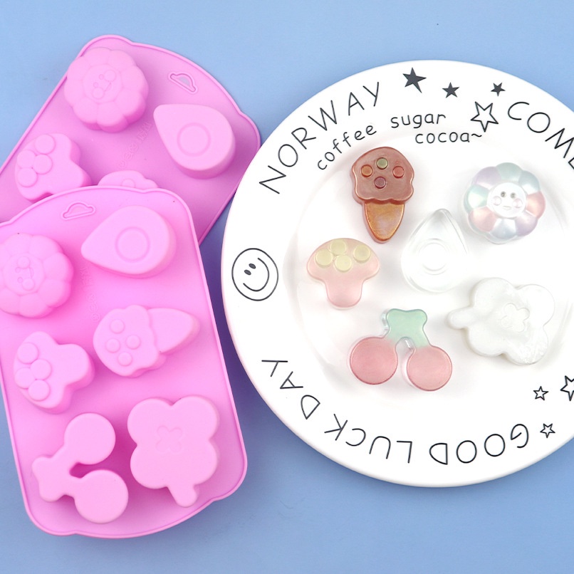 Khuôn silicone Làm Bánh/Xà Phòng Hình Nấm/Hoa Anh Đào 6 Ngăn Tiện Dụng