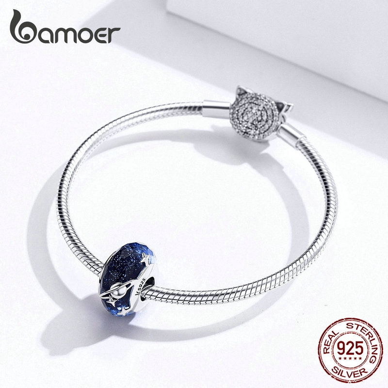 Hạt xỏ BAMOER SCC1284 bạc 925 thủy tinh kiểu bầu trời đêm ngôi sao dải ngân hà làm vòng đeo tay cho nữ