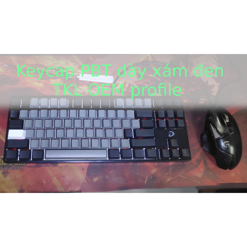 Keycap nút bàn phím cơ gaming Cherry MX TKL PBT dày xám đen profile OEM