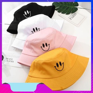Nón Bucket Cute,Mũ tai bèo Thêu hình Mặt Cười-Dành cho Nam Nữ
