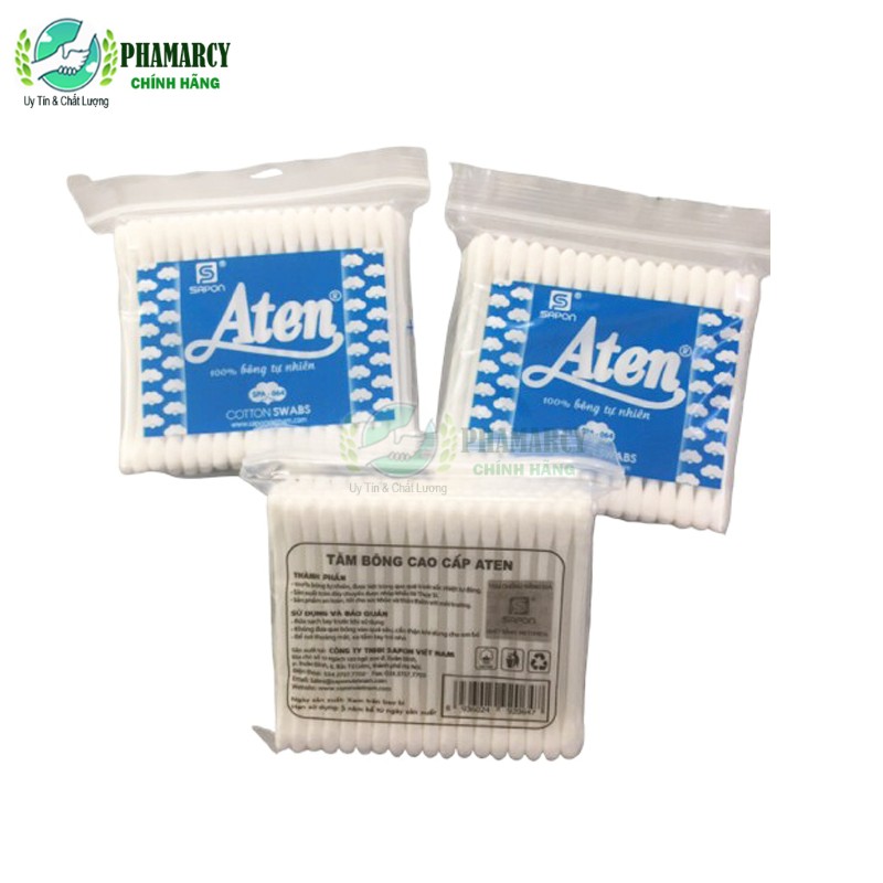 Tăm bông Aten Ngoáy tai lấy ráy tai lõi nhựa bông 2 đầu êm chắc dùng cho người lớn