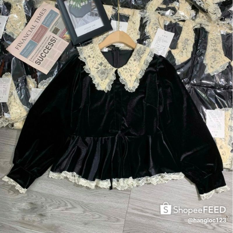 ÁO NHUNG CỔ PHỐI REN