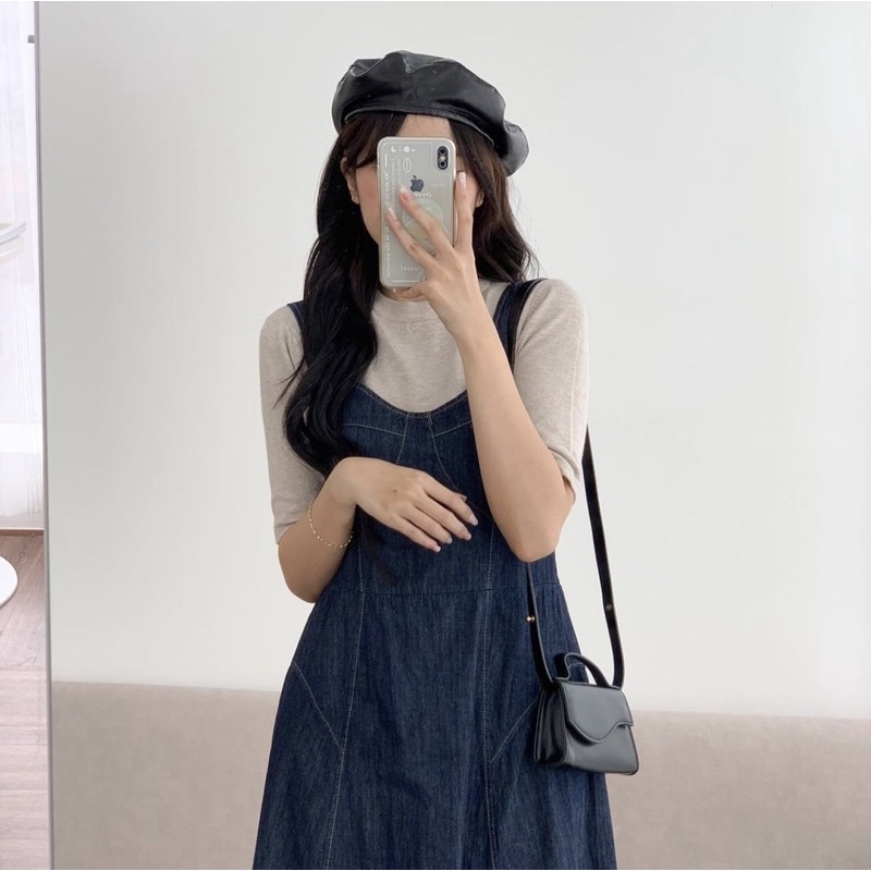 [HÀNG SẴN] Đầm - Yếm jeans dáng dài CHỈ NỔI phong cách vintage