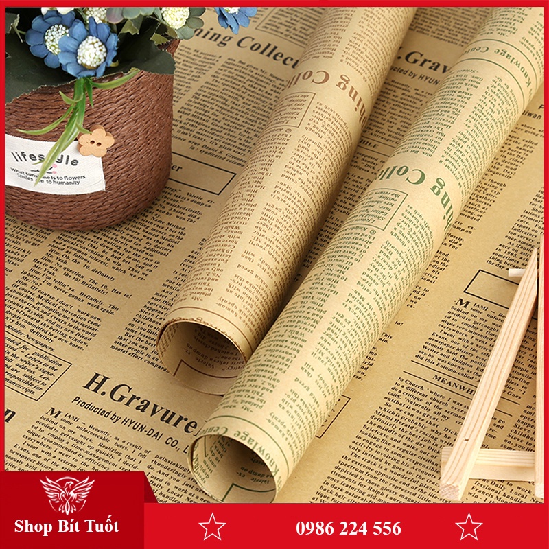 Giấy báo Vintage gói hoa quà dán tường decor phòng dễ thương cute siêu đẹp set 10 tờ