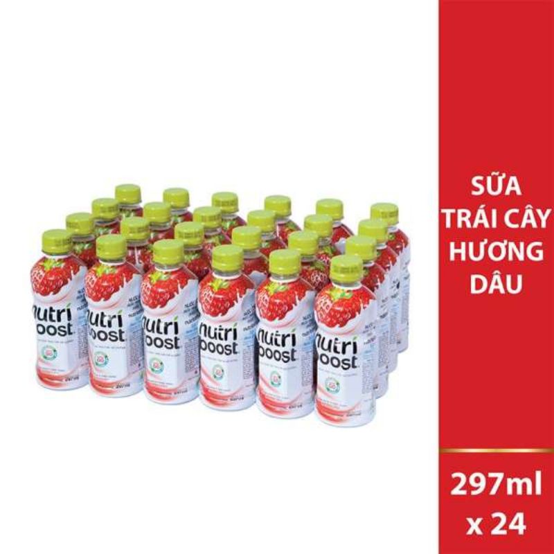 Thùng 24 chai/ lốc 6 chai sữa trái cây Nutri Boost 297ml hương dâu và hương cam