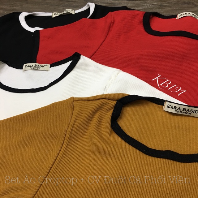 Set Áo Croptop + Chân Váy Đuôi Cá Phối Viền - SD01