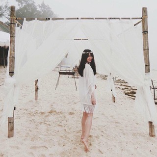 Áo khoác bikini trắng dài