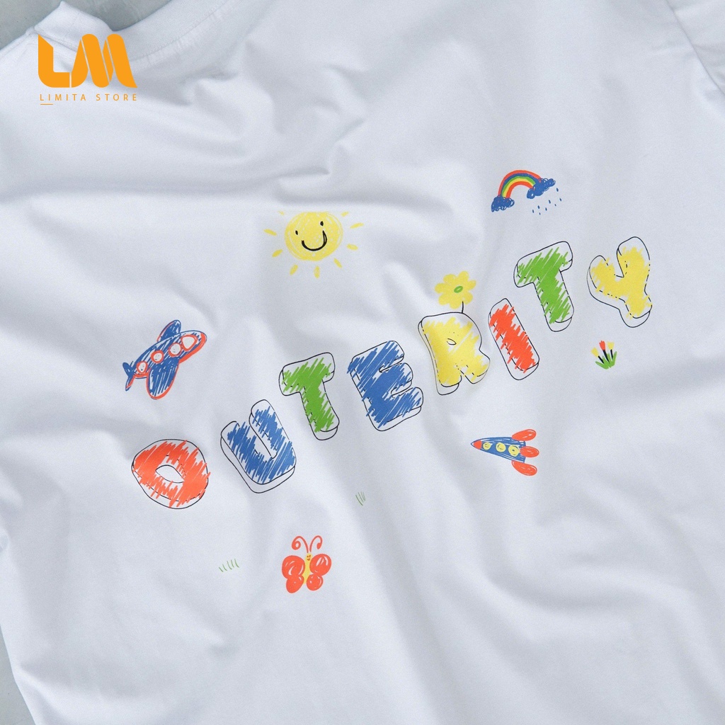 Áo Thun OUTERITY-WHITE- Tay lỡ nam nữ, áo phông Oversize Limita store (V203)