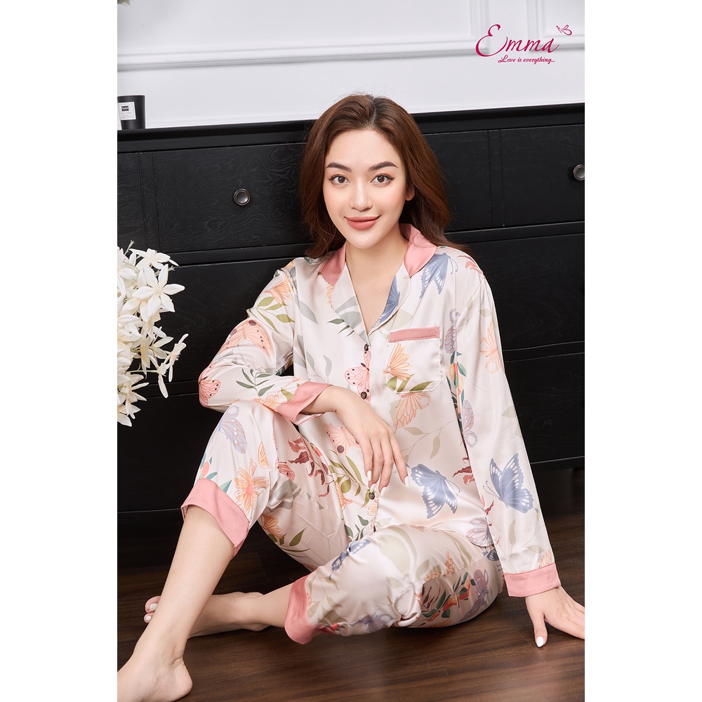 Bộ Mặc Nhà Pyjama Lụa Áo Dài Tay, Quần Dài Emma ETLU.21.05.01