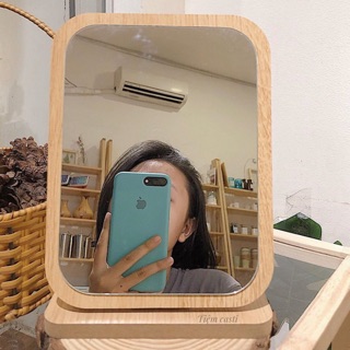 Gương gỗ để bàn kèm bút vẽ trắng