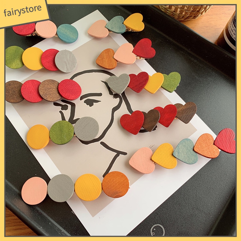 Kẹp Tóc Hình Tròn / Trái Tim Màu Sắc Ngọt Ngào Cho Nữ