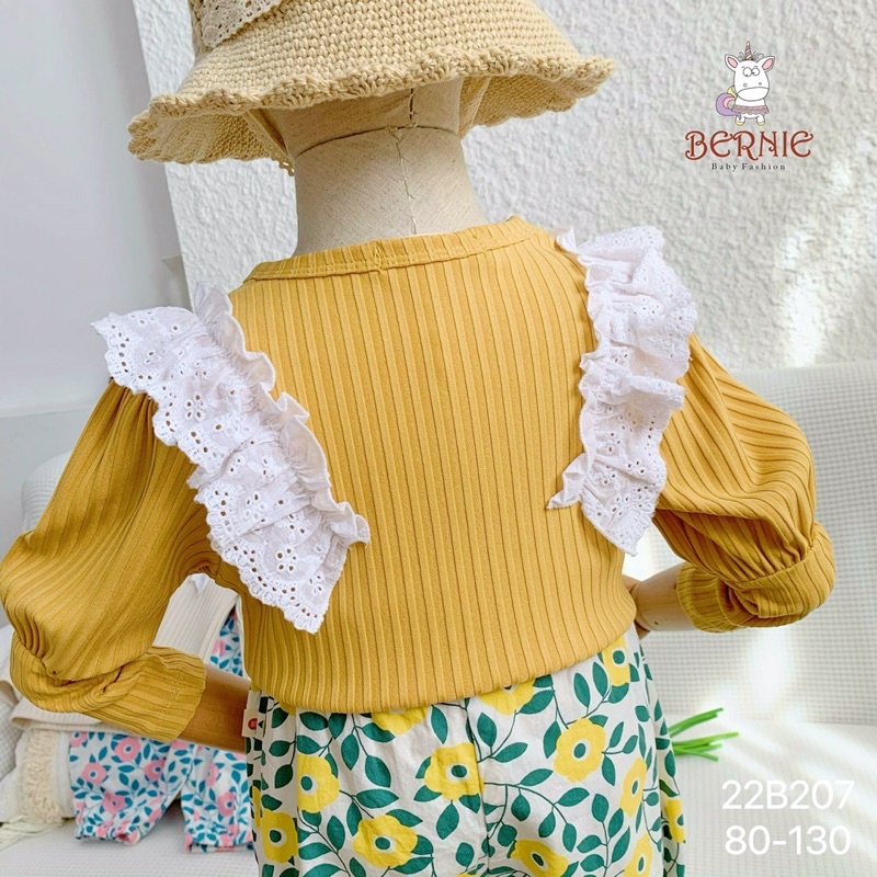 Bộ bé gái Bernie tay bồng phối ren chất cotton cho bé từ 9-22kg-22B207