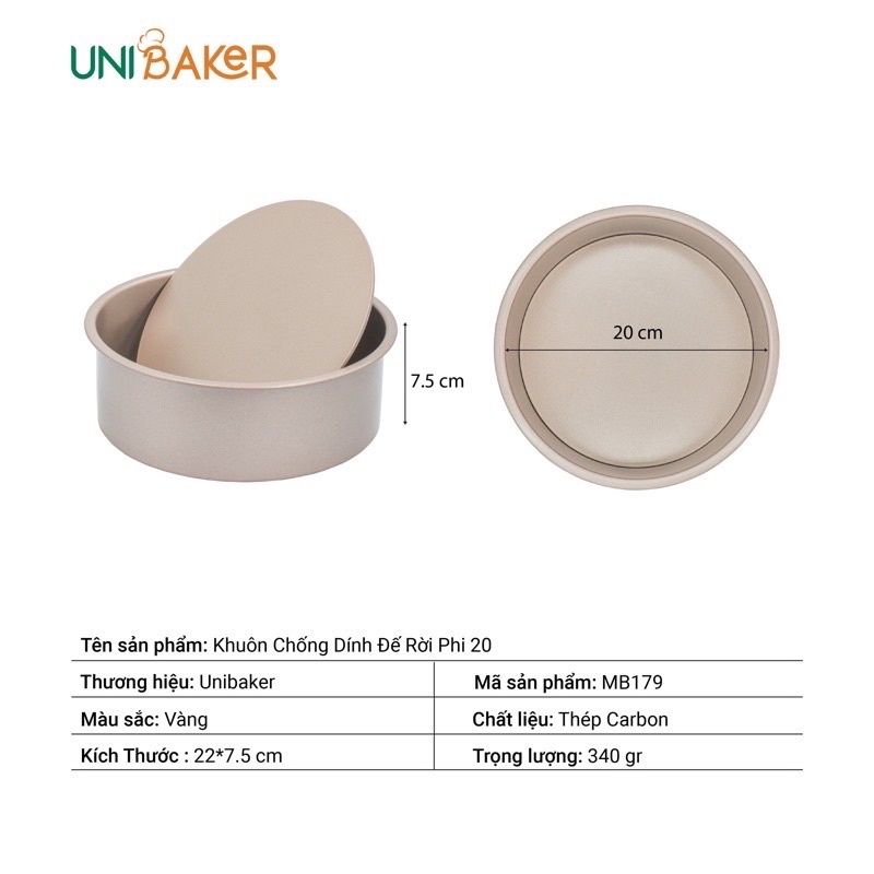 Khuôn tròn chống dính đế rời hãng Unibaker