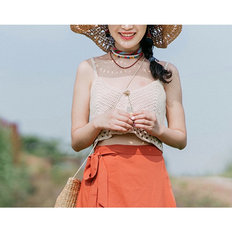 AD/Áo bohochic ren móc vintage phong cách bohemian cá tính hai dây du lịch  retro Hàn Quốc ulzzang sinh viên lenvintage