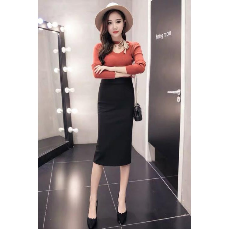 Chân váy bút chì dáng dài chất liệu co giãn | BigBuy360 - bigbuy360.vn