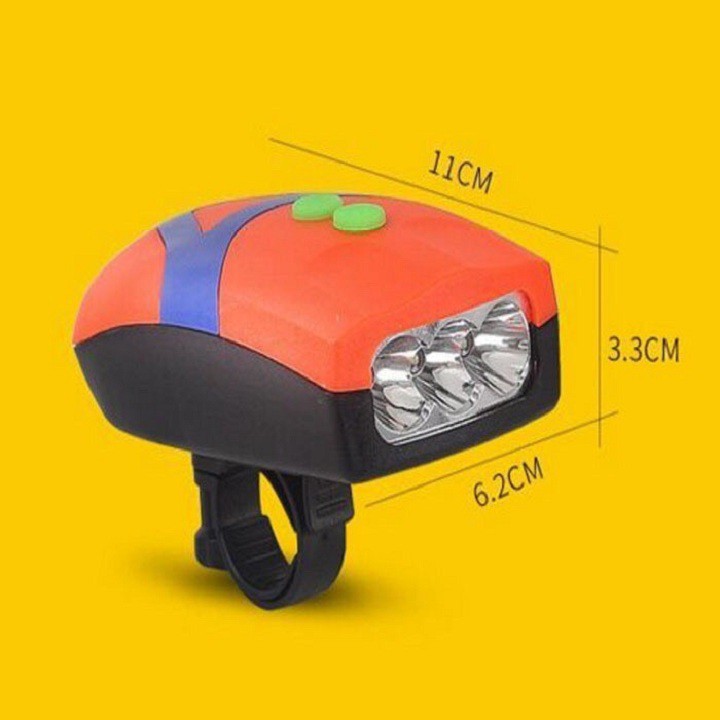 Đèn Pin Gắn Xe Đạp 3 Bóng Có Còi Chiếu Sáng Trợ Sáng Xài Pin Tiểu