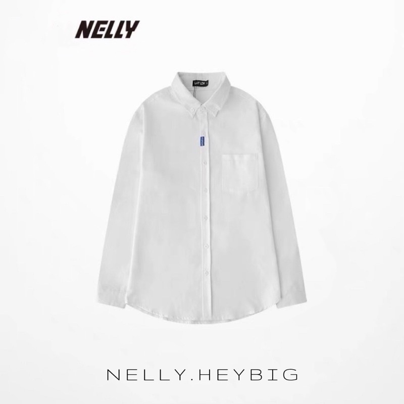Áo sơ mi trắng  tay dài Nelly Heybig form rộng dành cho nam và nữ 45