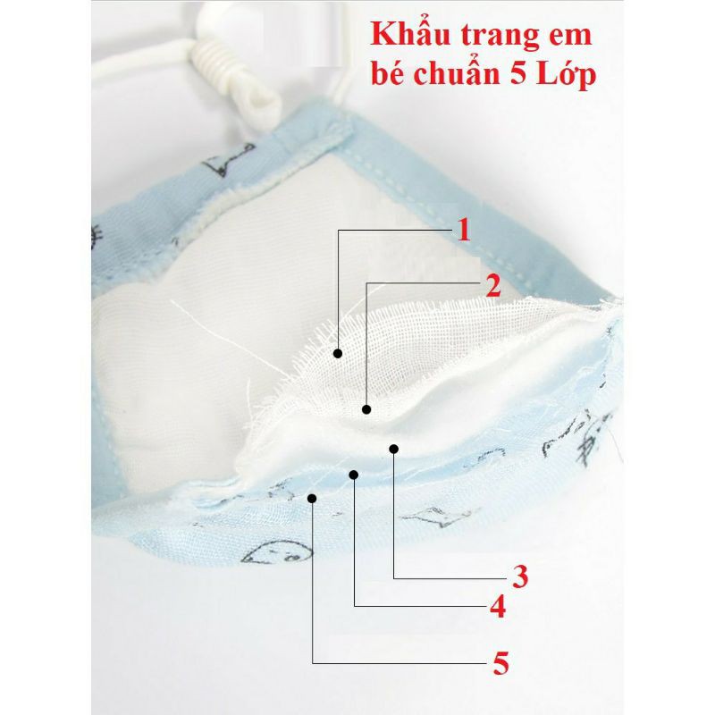 Khẩu trang xô 5 lớp cho bé sơ sinh - 5 tuổi /có dây điều chỉnh