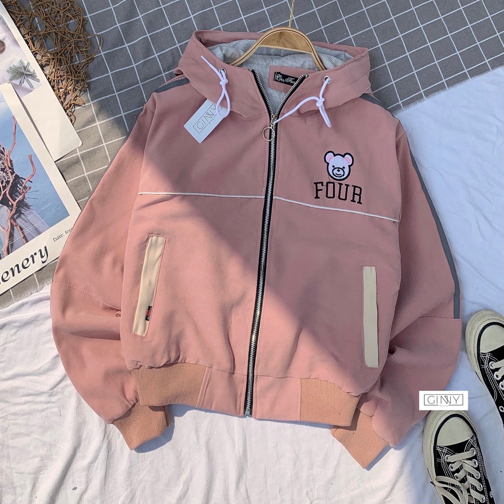 Áo Khoác Nhung Da Lộn Four | Áo Khoác Có Nón | Khoác Nữ Da Lộn | 2 Lớp Mềm Mịn | Freesize | Ginstore