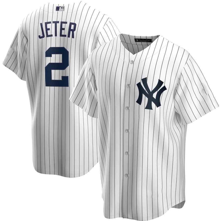 Áo Thun Bóng Chày Đội Yankee 2 Derek Jeter Màu Xanh Navy Trắng Cho Nam