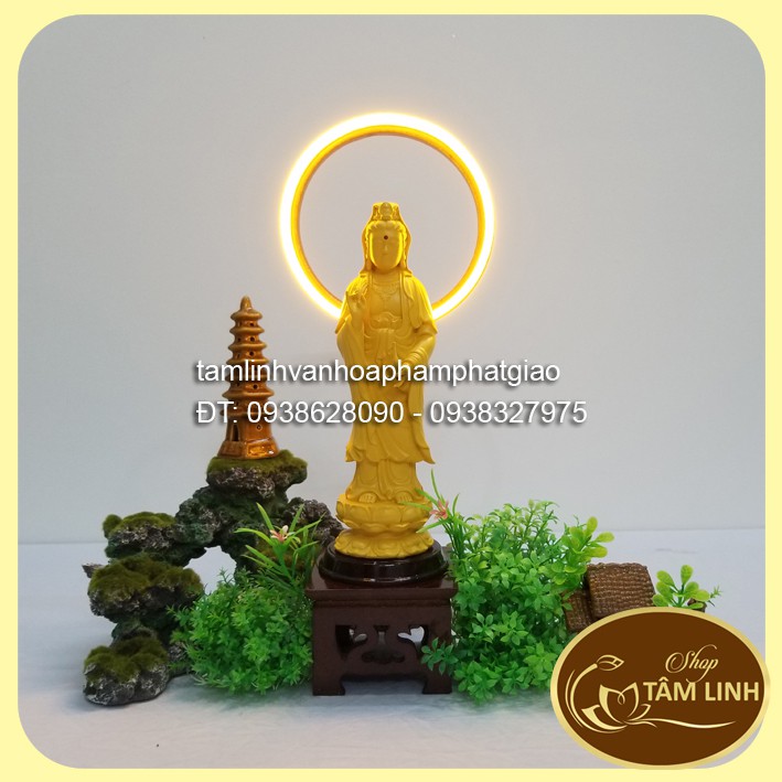 Hào Quang Led Neon Trang Trí Tượng Phật _Combo Tượng Quan Âm Bồ Tát cao 26 cm nhiều màu