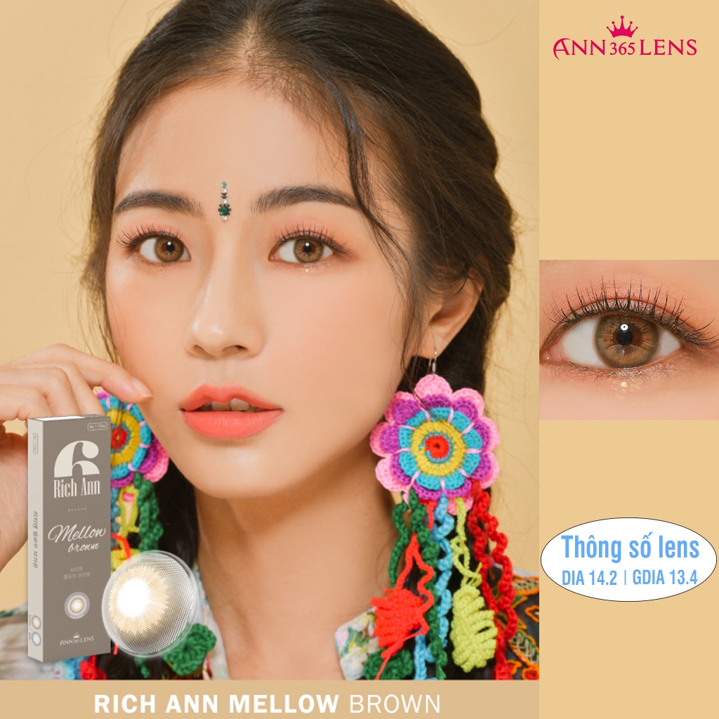 Lens 1 ngày màu nâu sáng Mellow Brown Ann365, kính áp tròng dùng 24H thoải mái dễ chịu full độ cận