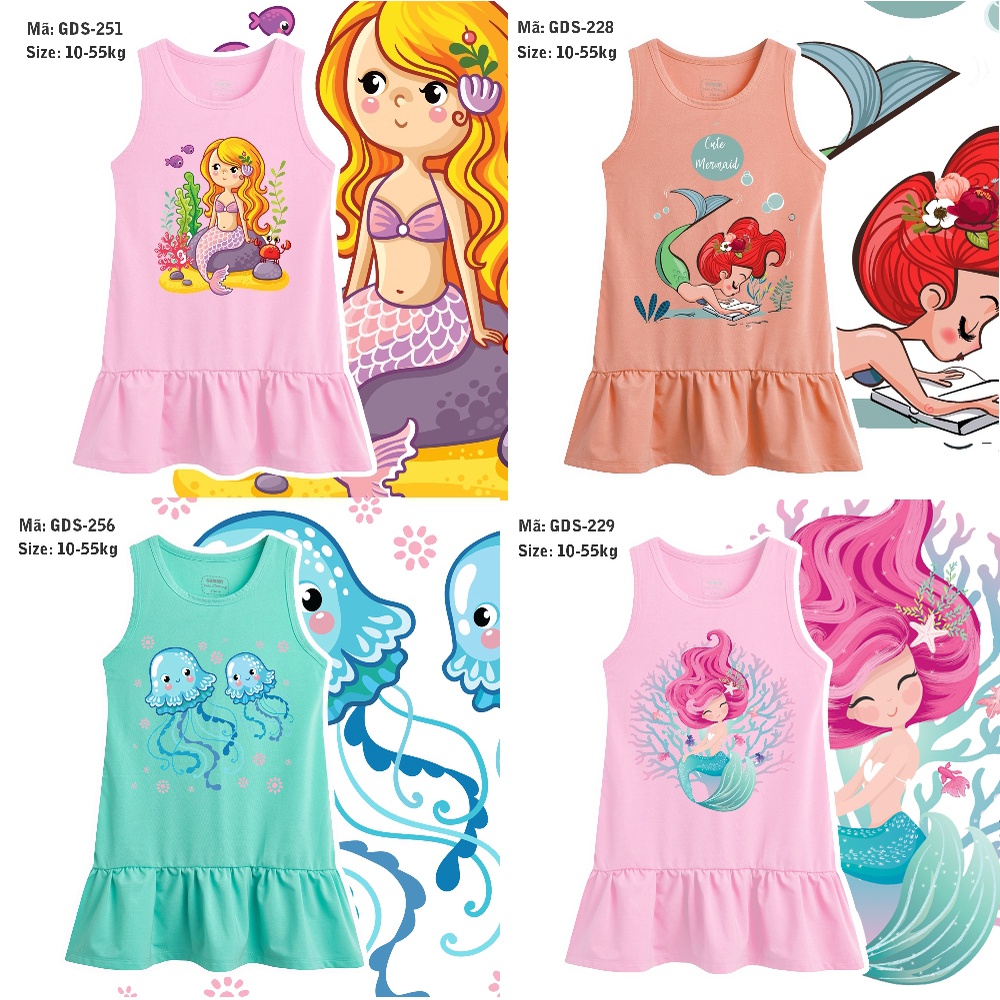 Đầm thun bé gái size nhỏ, trung, đại 11-55kg, giao mẫu ngẫu nhiên