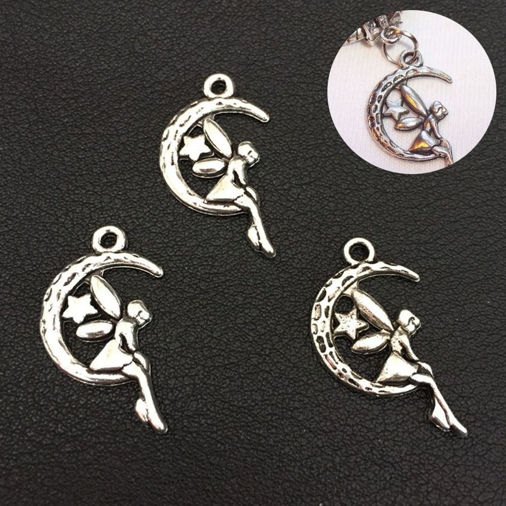 CHARMS Set 10 Mặt vòng cổ Hình Mặt Trăng / Ngôi Sao / Thiên Thần Nhiều Màu