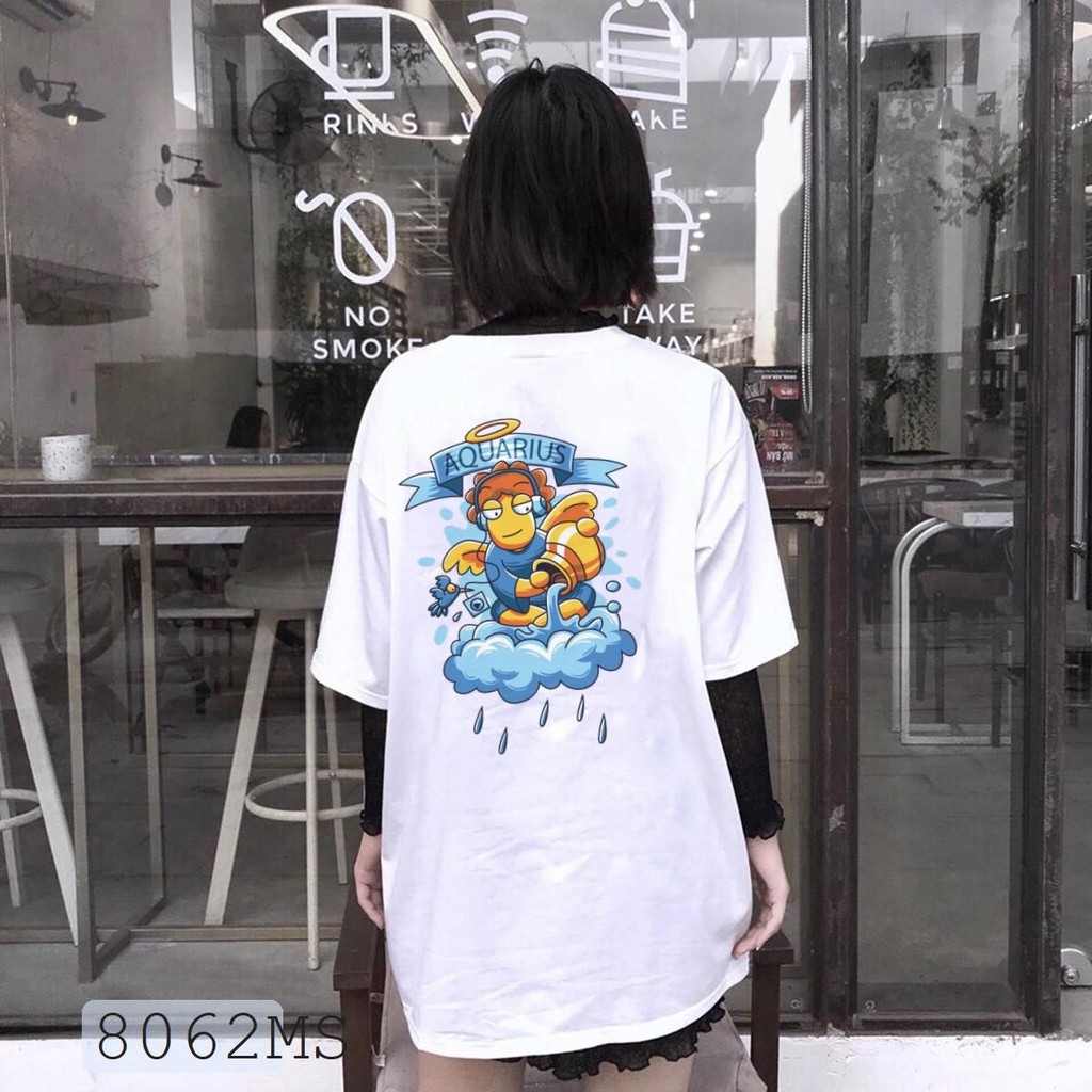 ÁO THUN UNISEX BẢO BÌNH Aquarius 12 CUNG HOÀNG ĐẠO AOMI 8062MS TAY NGẮN TAY LỠ NAM NỮ CHẤT VẢI LOẠI MỘT