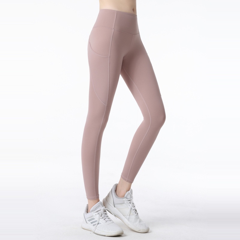 Lululemon nude yoga quần dành cho nữ có túi bên hông cạp quần thể dục đàn hồi ck619