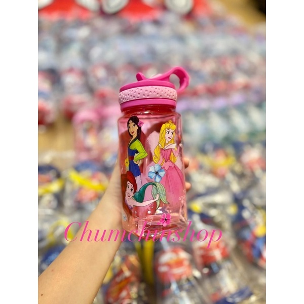Bình nước có ống hút cho bé hàng nhập Disney Mỹ hoạ tiết Spiderman,Elsa,Minnie,Mcqueen