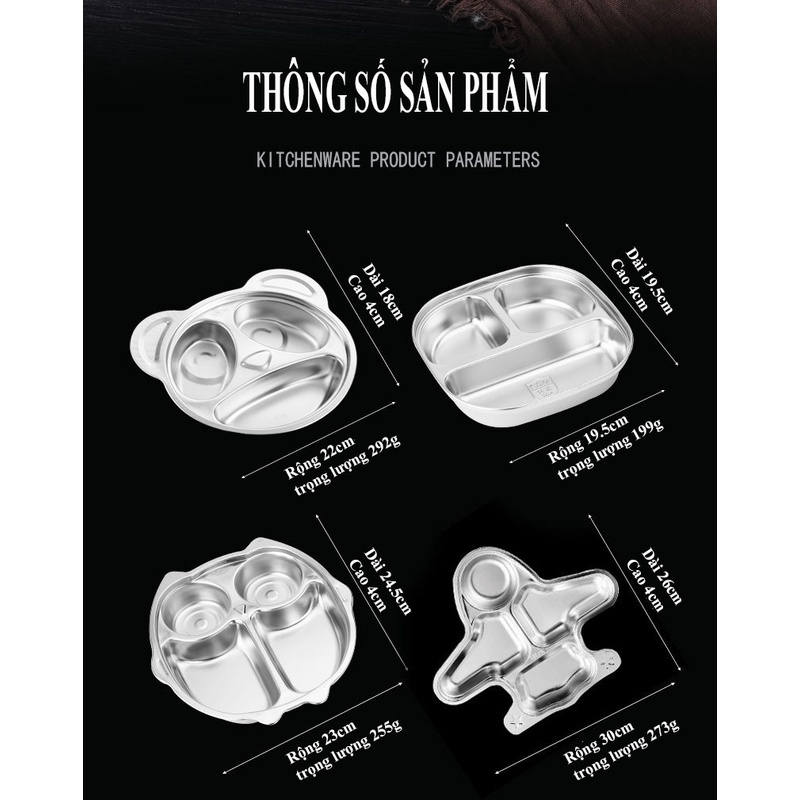 Đĩa chia cơm cho bé, inox 304 cấp thực phẩm an toàn vệ sinh, GDAY, sâu lòng - LOKING