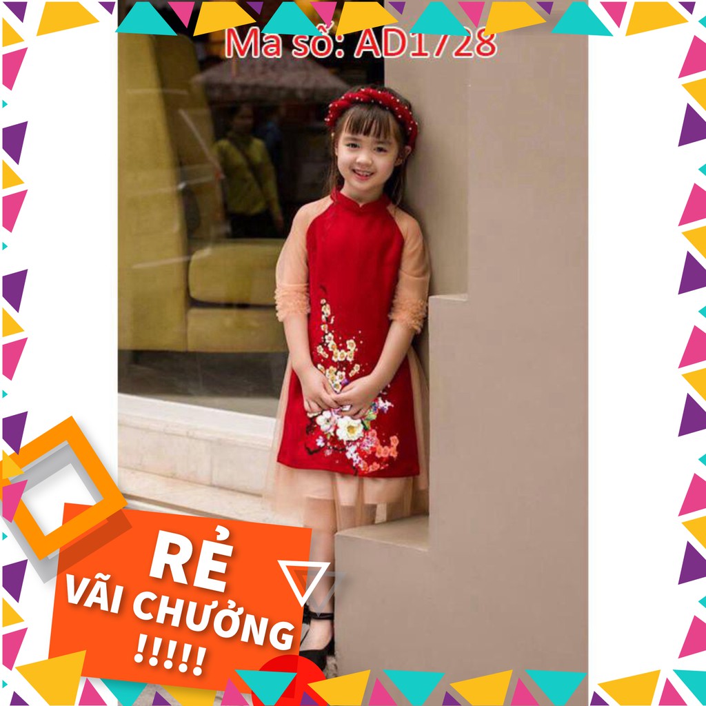 New ⚡️ có big size 5XL ⚡️ AD1728 SET ÁO DÀI CÁCH TÂN MẸ VÀ BÉ CỔ TRỤ TAY PHỐI REN LƯỚI không kèm mấn