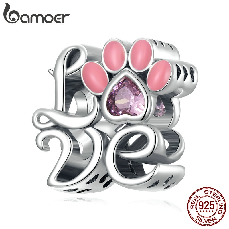 Hạt cườm BAMOER bạc 925 hình móng vuốt trái tim