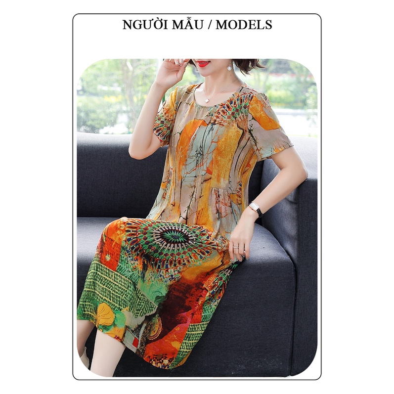 Đầm trung niên cho mẹ bigsize cao cấp dự tiệc thiết kế dáng suông đẹp sang trọng P13 - WB WOMAN &amp; BEAUTY