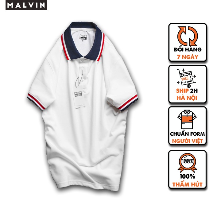 Áo thun nam polo phối kẻ viền trẻ trung vải cotton cá sấu chất đẹp Malvin MALPP002