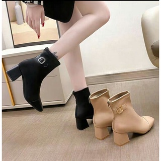 bốt nữ da cổ  lửng đế cao trơn phong cách