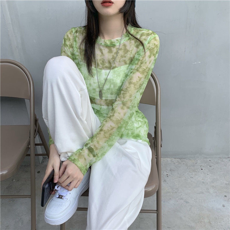 Áo Thun Lưới Tay Dài Vải Lụa Lạnh Siêu Mỏng Chống Nắng Phong Cách Mới Mùa Hè Gợi Cảm Cho Nữ