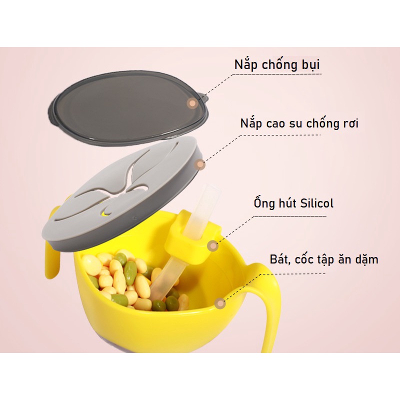 Bát Tập Ăn Dặm Uống Nước Cho Bé MISUTA Có Ống Hút Silicol Giúp Bé Ăn Ngon