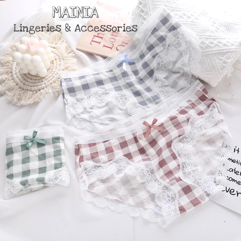 Quần Lót Cotton Viền Ren Hoạ Tiết Kẻ Caro Dễ Thương Nhiều Màu Chíp Nữ Cao Cấp Mainia Shop