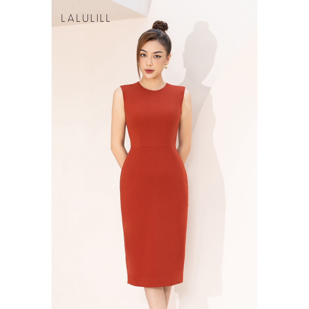 Đầm công sở nữ dáng ôm sát nách cơ bản thời trang LALULILL hai lớp co giãn LDL227030